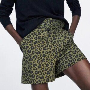 Zara High Waisted Belted Short In Leopard Print Size XS